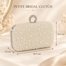 Load image into Gallery viewer, Ivory Pearl Bridal Clutch Bag – Handmade Wedding Purse with Crystal Clasp & Silver Chain