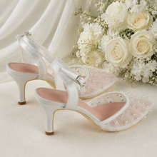 Load image into Gallery viewer, Ivory Pearl Satin Sandals
