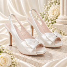 Load image into Gallery viewer, Satin Bow Slingback Bridal Heels – Peep-Toe Platform Wedding Shoes in 22 Colours