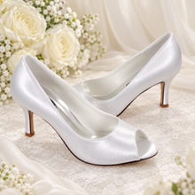 Load image into Gallery viewer, Satin Peep Toe Bridal Heels | Custom Colour Mid Heel Shoes
