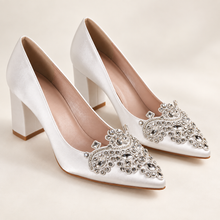 Load image into Gallery viewer, Ivory bridal pumps with crystal toe appliqué