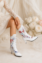 Load image into Gallery viewer, Floral Bridal Boots - Lace Up Patterned Wedding Boot