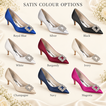 Load image into Gallery viewer, Crystal Kitten Heel Bridal Shoes – Satin Pointed Toe Wedding Shoes in 9 Colours