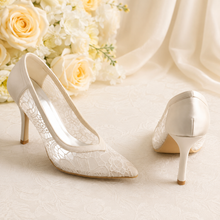 Load image into Gallery viewer, Navy Blue Lace Heels