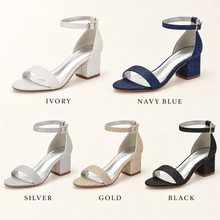 Load image into Gallery viewer, Glitter Shimmer Block Heel Wedding Sandals – Low Heel Bridal Shoes in Ivory & Other Colours