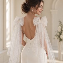 Load image into Gallery viewer, Sparkle Tulle Bridal Hair Bow or Shoulder Bows | White, Ivory or Champagne