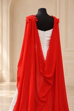 Load image into Gallery viewer, Red Chiffon Bridal Cape with Lace Details on Shoulders - 200cm