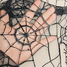 Load image into Gallery viewer, Black Spiderweb Bridal Cape with Lace Trim & Spider Chain Detail – 150–300cm