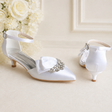 Load image into Gallery viewer, Kitten Heels Bridal Sandals | 5cm Heel Satin Wedding Shoes | Custom Colours