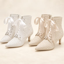 Load image into Gallery viewer, Lace Bridal Ankle Boots – 6 cm Kitten Heel Wedding Boots