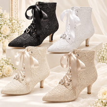 Load image into Gallery viewer, Lace Bridal Ankle Boots – 6 cm Kitten Heel Wedding Boots