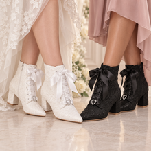 Load image into Gallery viewer, Lace Bridal Ankle Boots – Pointed Toe Block Heel Wedding Boots