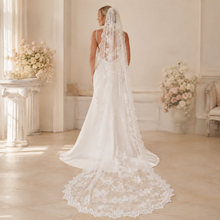 Load image into Gallery viewer, Off White Mantilla Cathedral Veil – Full Lace Long Length Bridal Veil