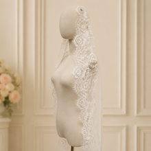 Load image into Gallery viewer, Off White Mantilla Cathedral Veil – Full Lace Long Length Bridal Veil