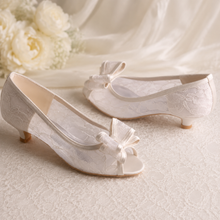 Load image into Gallery viewer, Lace Bridal Shoes | 4cm Kitten Heels with Peep Toe