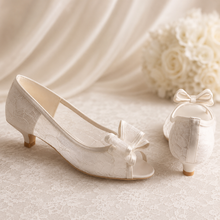 Load image into Gallery viewer, Lace Bridal Shoes | 4cm Kitten Heels with Peep Toe