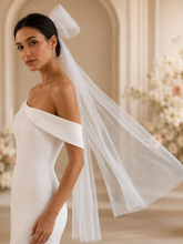 Load image into Gallery viewer, Double Layer Structured Bride Hair Bow Veil with Pearl Centre