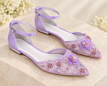 Load image into Gallery viewer, Lilac Butterfly Bridal Flats | Embroidered Mesh Wedding Shoes