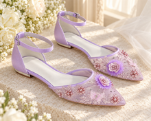 Load image into Gallery viewer, Lilac Butterfly Bridal Flats | Embroidered Mesh Wedding Shoes