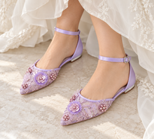 Load image into Gallery viewer, Lilac Butterfly Bridal Flats | Embroidered Mesh Wedding Shoes