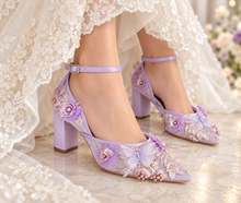Load image into Gallery viewer, Lilac Butterfly Bridal Shoes | Embroidered Mesh Block Heels