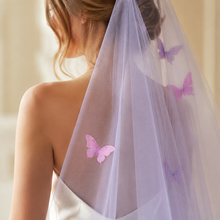 Load image into Gallery viewer, Pastel Lilac Purple Bridal Veil with 3D Butterflies, Wedding Veil with Silk Butterfly