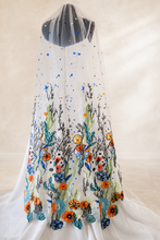 Load image into Gallery viewer, Ocean Floral Themed Embroidered Bridal Veil | Luxury Wedding Veil with Comb