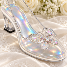 Load image into Gallery viewer, Cinderella Inspired Wedding Shoes | Clear Crystal Butterfly Block Heels
