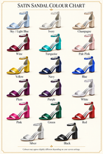 Load image into Gallery viewer, Blue Satin Bridal Shoes with Bows – Block Heel Wedding Sandals
