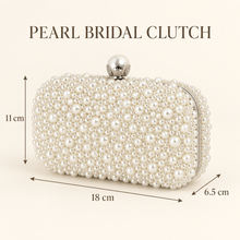 Load image into Gallery viewer, Handmade Ivory or White Pearl Clutch Bag – Bridal Wedding Purse with Pearl Clasp & Chain