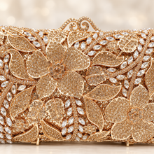 Load image into Gallery viewer, Luxury Swarovski Crystal Floral Clutch Bag – Gold, Champagne or Silver