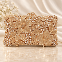 Load image into Gallery viewer, Luxury Swarovski Crystal Floral Clutch Bag – Gold, Champagne or Silver