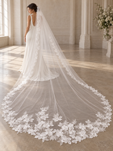 Load image into Gallery viewer, Floral Lace Edge Cathedral Wedding Veil – White or Ivory, 300–500cm