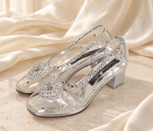 Load image into Gallery viewer, Cinderella Inspired Wedding Shoes | Crystal Hearts & Low Clear Block Heels