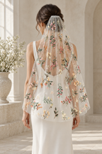 Load image into Gallery viewer, Colourful Wildflower Embroidered Bridal Veil – 100cm Fingertip Length with Silver Comb