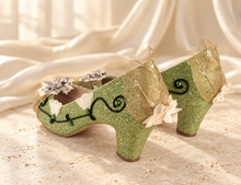Load image into Gallery viewer, Tiana Inspired Bridal Block Heels | Green Glitter & Golden Leaves