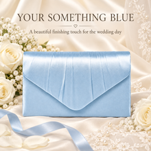 Load image into Gallery viewer, Light Blue Satin Bridal Clutch Bag – Something Blue Wedding Evening Purse with Chain