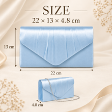 Load image into Gallery viewer, Light Blue Satin Bridal Clutch Bag – Something Blue Wedding Evening Purse with Chain