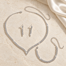 Load image into Gallery viewer, Crystal V Bridal Necklace, Earring & Bracelet Set – Silver