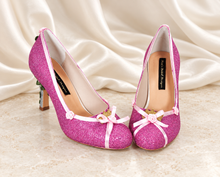 Load image into Gallery viewer, Aurora Inspired Glitter Bridal Heels | Ribbon Roses & Princess Details