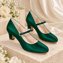 Load image into Gallery viewer, Satin Mary Jane Bridal Shoes – 7cm Block Heels
