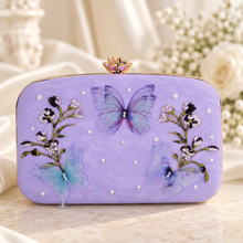 Load image into Gallery viewer, Evie Lilac Lace Bridal Clutch Bag with Crystals & Butterflies