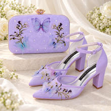 Load image into Gallery viewer, Evie Lilac Lace Bridal Clutch Bag with Crystals & Butterflies
