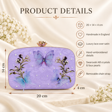 Load image into Gallery viewer, Evie Lilac Lace Bridal Clutch Bag with Crystals & Butterflies