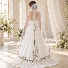 Load image into Gallery viewer, Wildflower Embroidered Bridal Veil – Colourful Floral Edge Wedding Veil