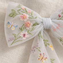 Load image into Gallery viewer, Botanical Tulle Bridal Bow - Embroidered Meadow Flower Bridal Veil Bow