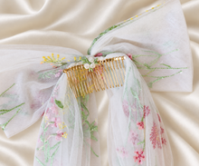 Load image into Gallery viewer, Botanical Tulle Bridal Bow |Custom Colour Bridal Veil Bow with Flowers