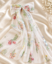 Load image into Gallery viewer, Botanical Tulle Bridal Bow - Embroidered Meadow Flower Bridal Veil Bow