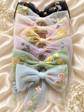 Load image into Gallery viewer, Botanical Tulle Bridal Bow - Embroidered Meadow Flower Bridal Veil Bow