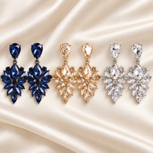 Load image into Gallery viewer, Large Crystal Statement Earrings – Blue, Silver or Gold